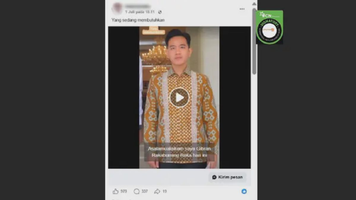 Video Gibran Umumkan Bantuan Biaya Sekolah dan Modal Usaha Hoaks