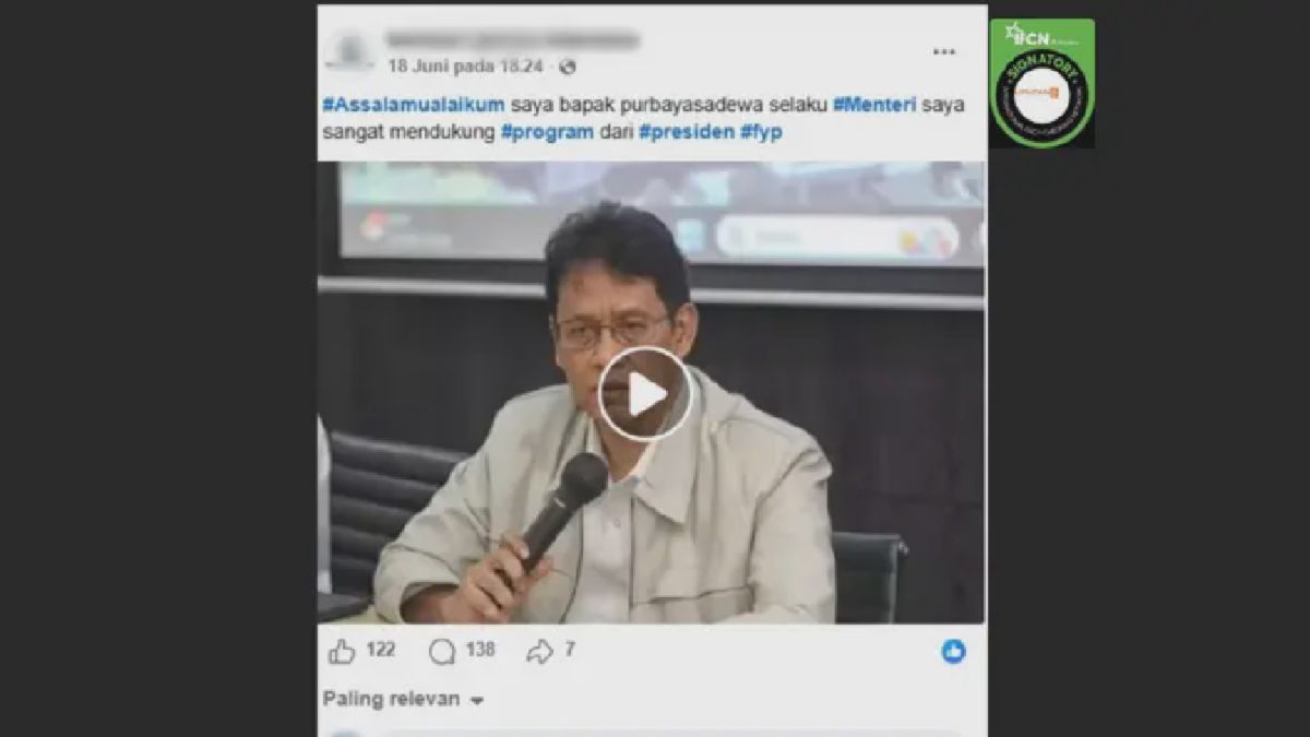 Hoaks Video Menkeu Purbaya Umumkan Dana Bantuan Pensiunan