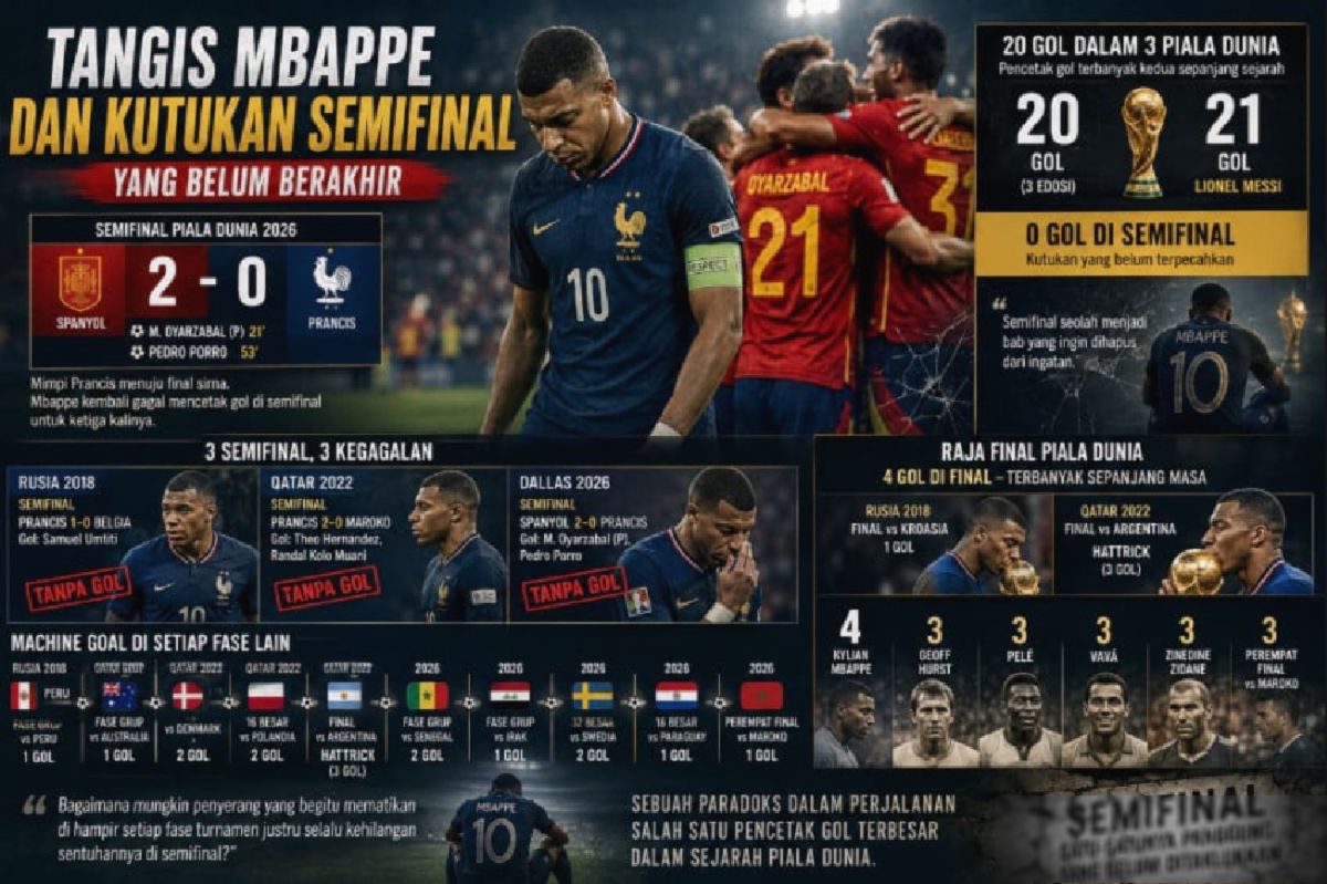Mbappe Menangis Usai Prancis Disingkirkan Spanyol di Semifinal Piala Dunia